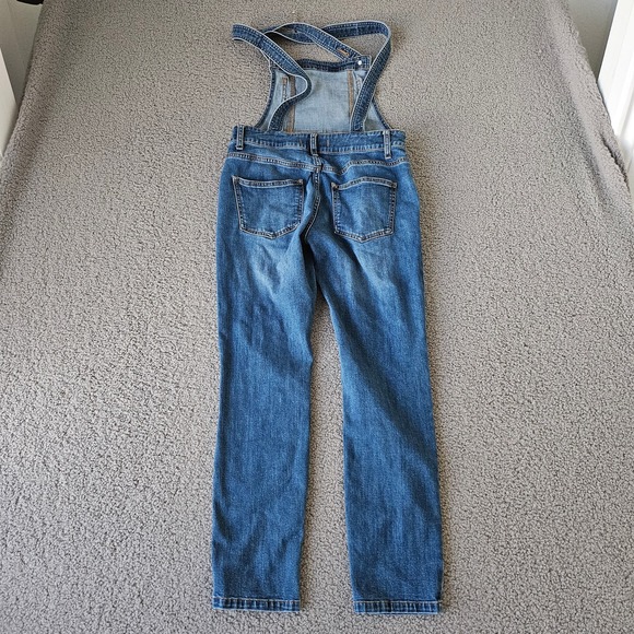 Free People Overalls Womens 26 Blue Denim Bib Wide Adjustable Straps Stretch - Picture 2 of 7